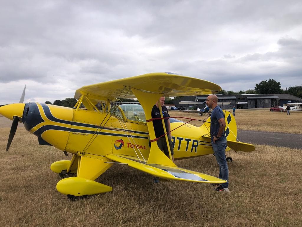 Roy and David the instructor before spin training next to the Pitts Special in England